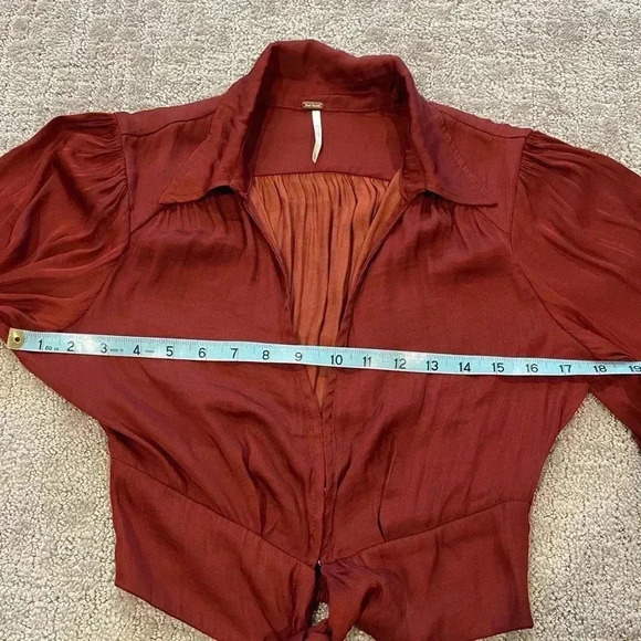 Free People Say it Ain’t So Blouse, Red, Long Sleeve, Cropped, V Neck, XS - Picture 8 of 16